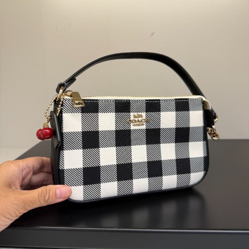 Coach Nolita 19 With Gingham Print And Charm CEN01 Gold/Black Multi - Picture 2 of 6